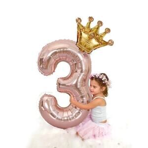 2 Piece Set 32-inch Rose Gold Crown 3 Third Birthday Balloon Aluminum Party Girl